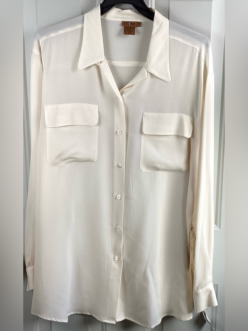 Essential 100% Silk  Ivory Button-Down Pocket Shirt by Essentiel